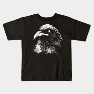 Mystic Avian: White Lines Crow Head Design Kids T-Shirt